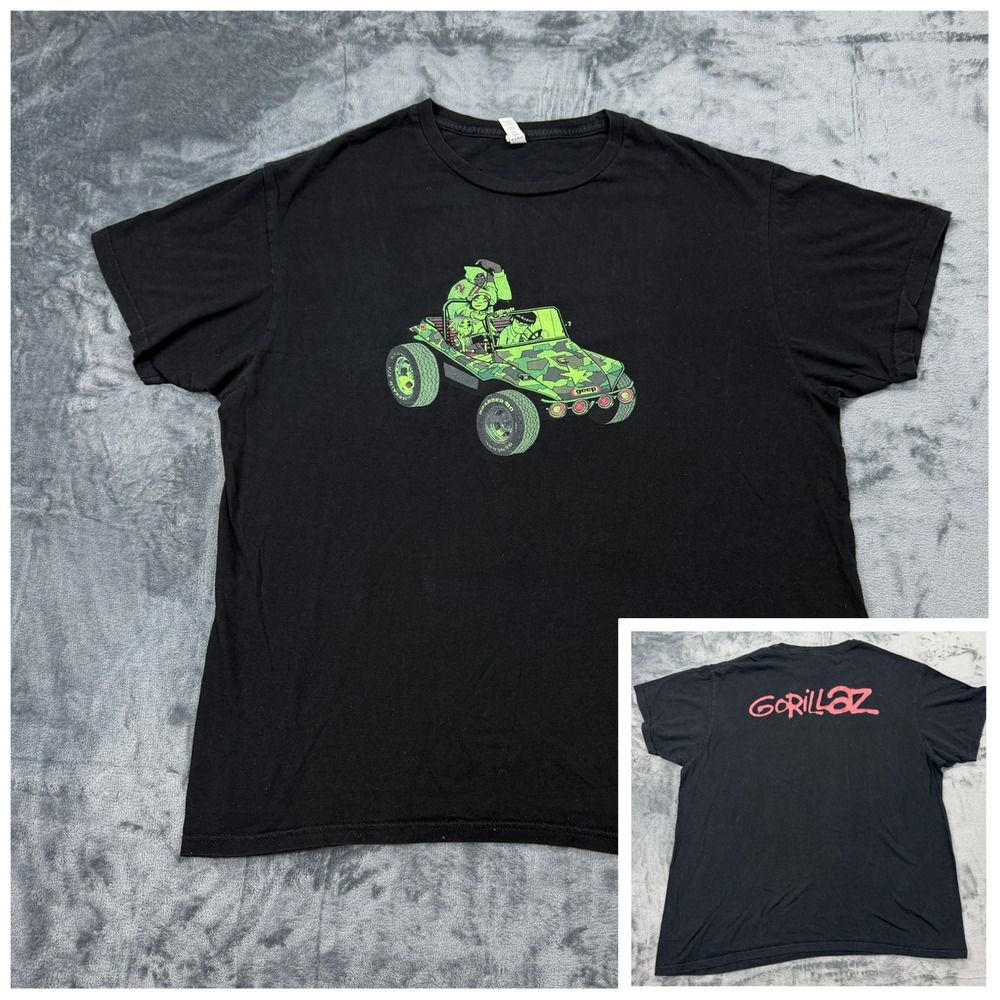 Gorillaz Geep Buggy Graphic T-Shirt Mens XL Black Band Tee Y2K Alt Stretwear